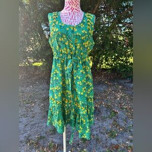 Anna Sui White Label Embroidered Silk Floral Lemon Sleeveless Shift Dress Size 6